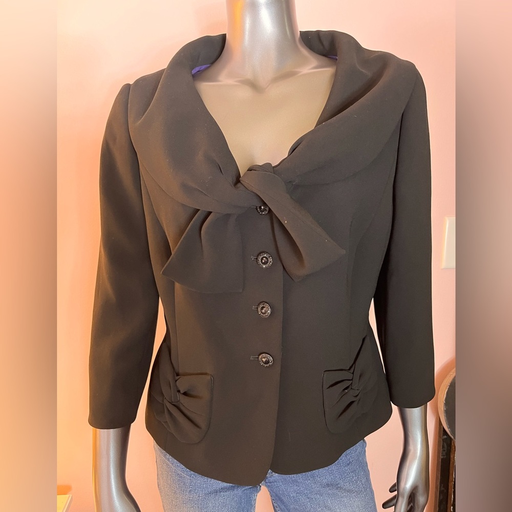 Tahari 3/4 Sleeve Tie Front, Cowl Neck Girly Blazer Jacket - super unique - Picture 1 of 8